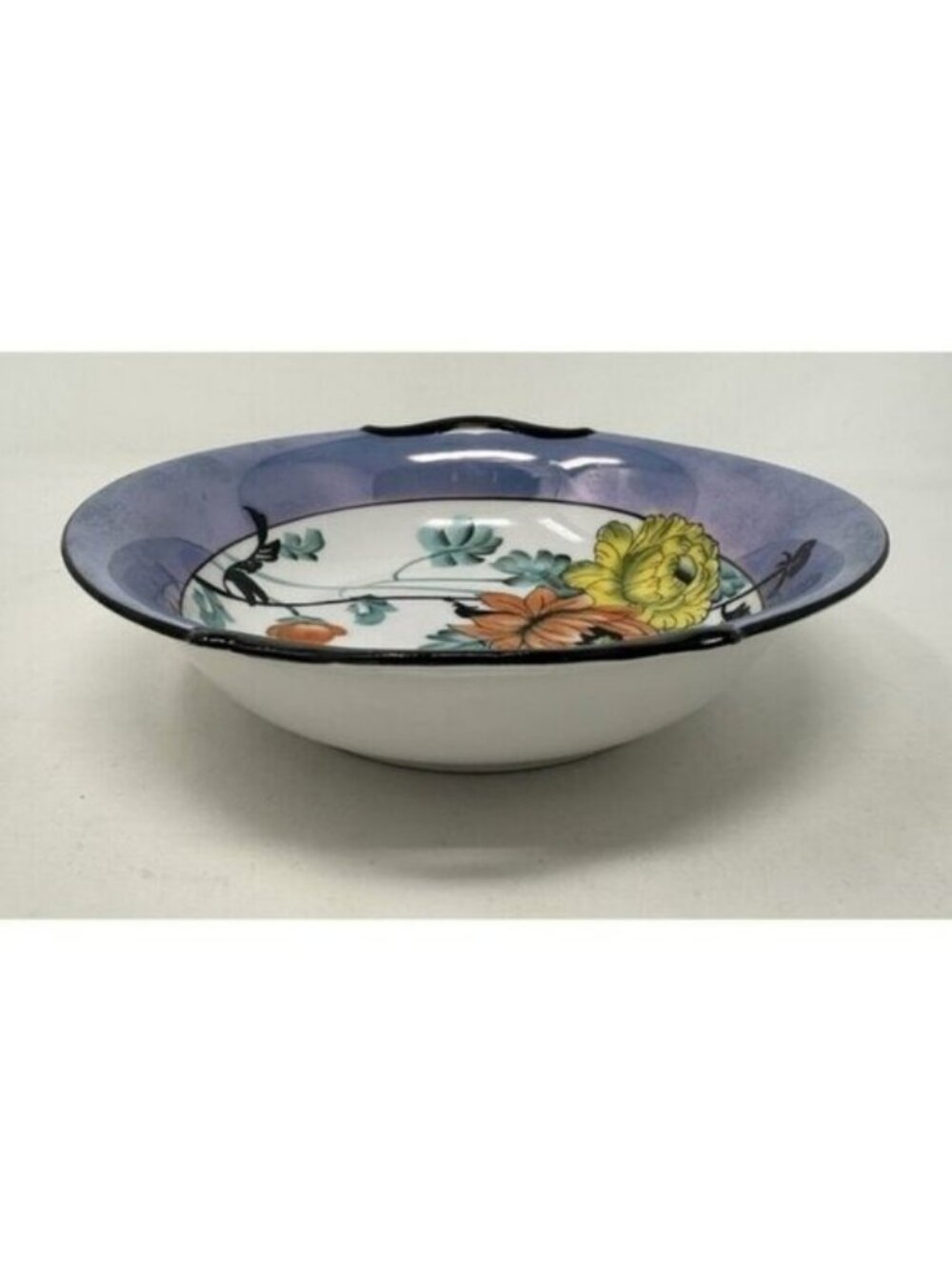 NORITAKE MORIMURA TWO HANDLED SERVING BOWL Floral Art Deco Blue Luster Ware - Picture 6 of 15